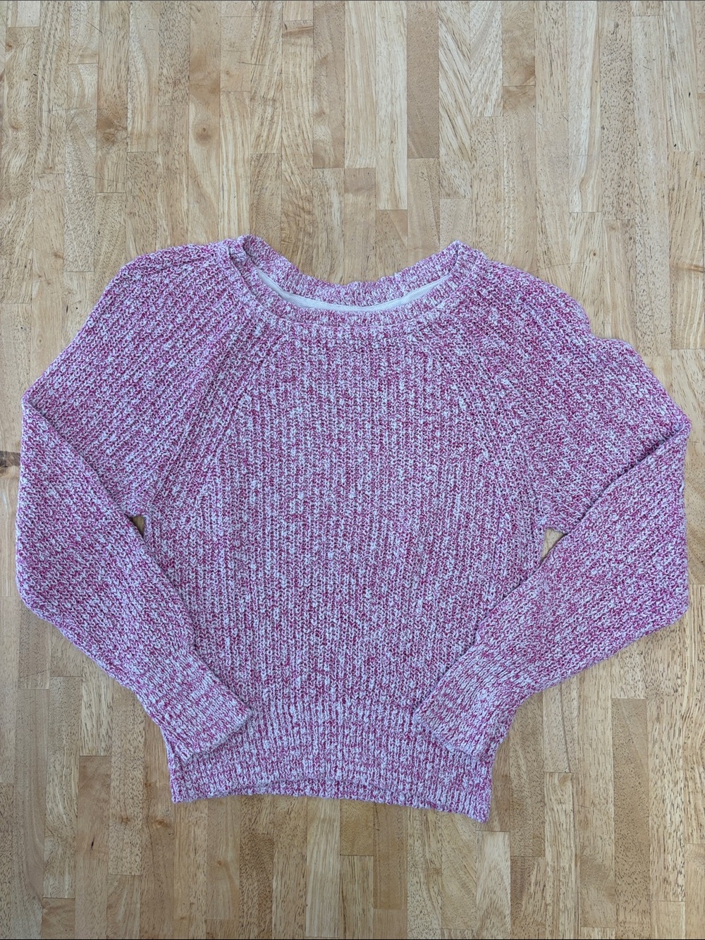 Free People Electric City Pink White Marled Cotton Linen Knit Raglan Sweater S